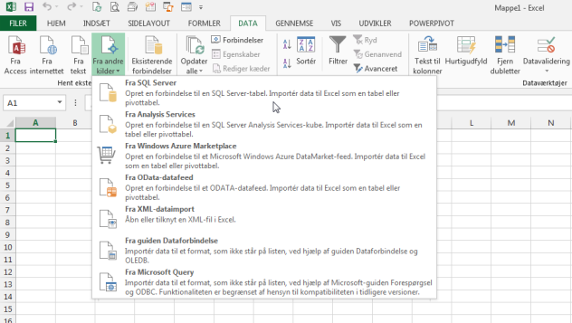 EXCEL: Data fra SQL-server
