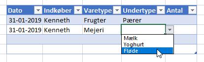 EXCEL: Betingede drop-down-lister og funktionen INDIREKTE